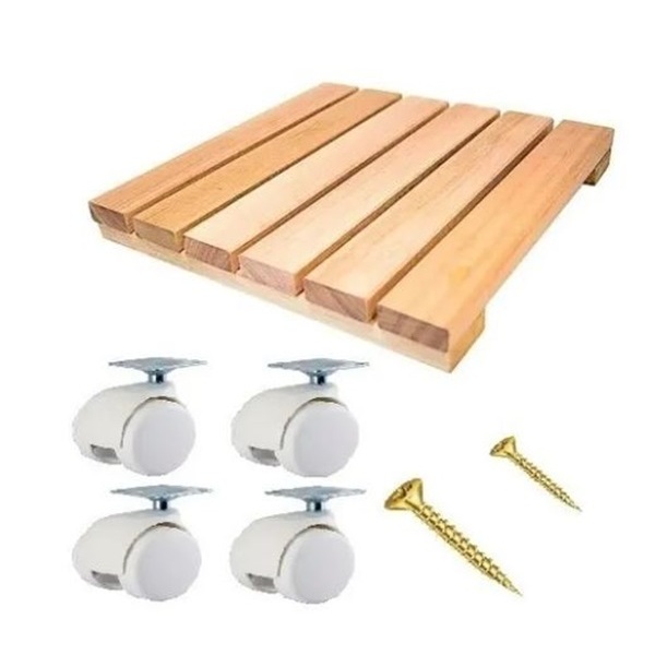 4 Deck Quadrado Madeira Pinus Com 16 Rodinhas Carrinho Suporte Para Vaso De Plantas Botijão em Oferta na Shopee