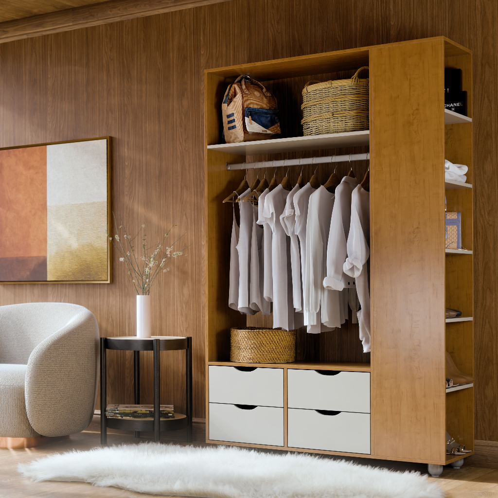 Guarda Roupa Smart Closet Com 4 Portas Cabideiro E Prateleiras