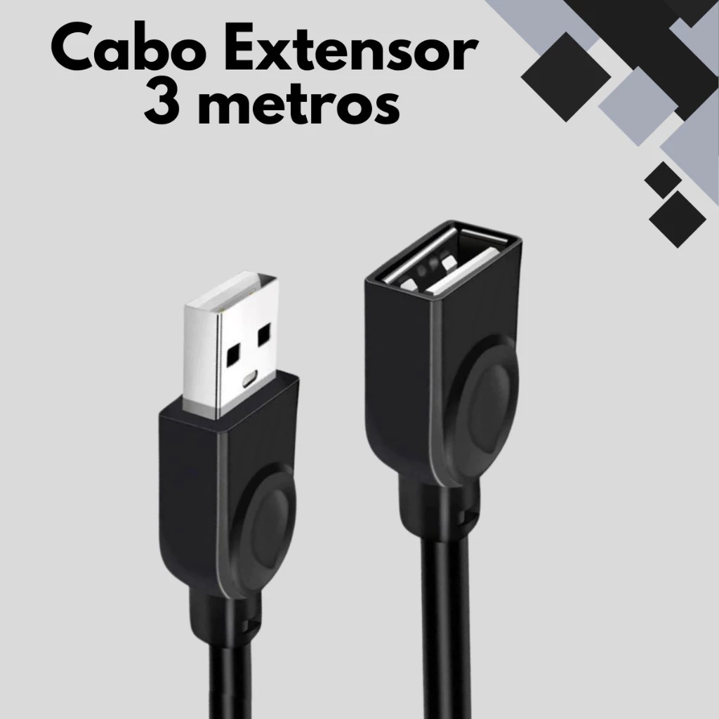 Cabo Extensor Usb 2.0 3 Metros Extensão Macho / Fêmea em Oferta na Shopee