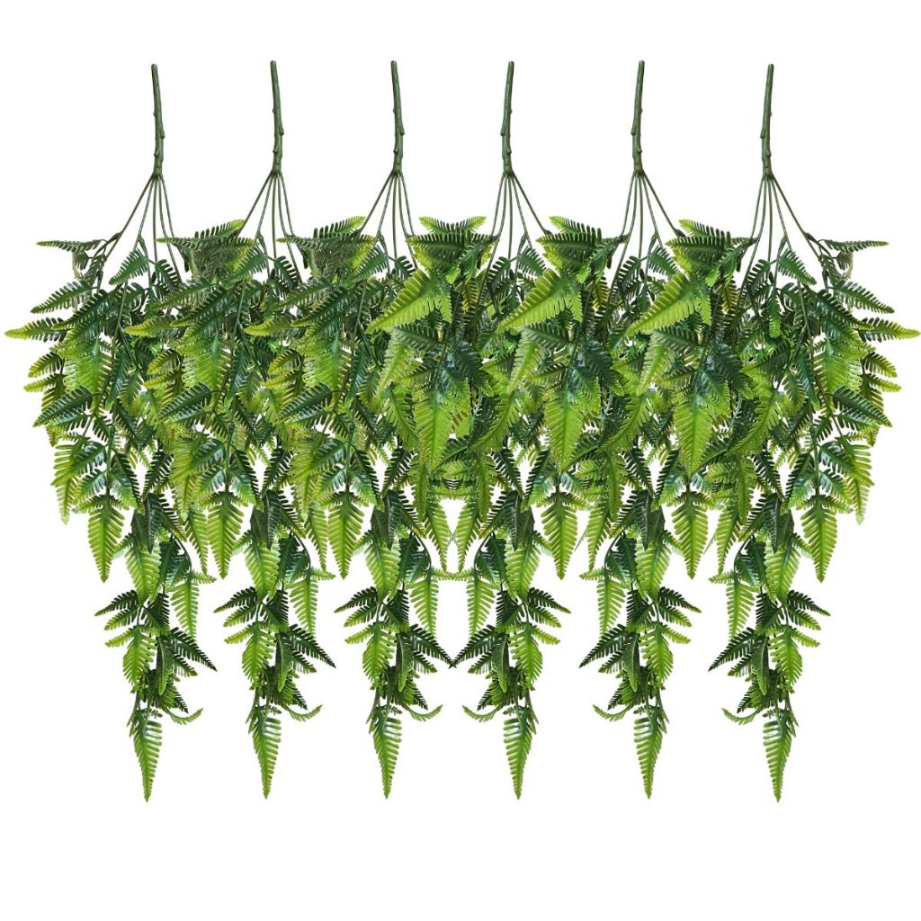 Kit Com 6 Pendentes De Folhas Artificiais Samambaia Para Painel De Plantas Decorativas