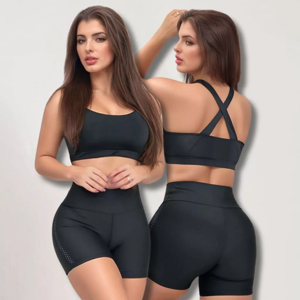 Conjunto Suplex Top Bojo Shortinho com Tela Academia Fitness Casual Conforto na Moda Pronta Entrega — imagem 1