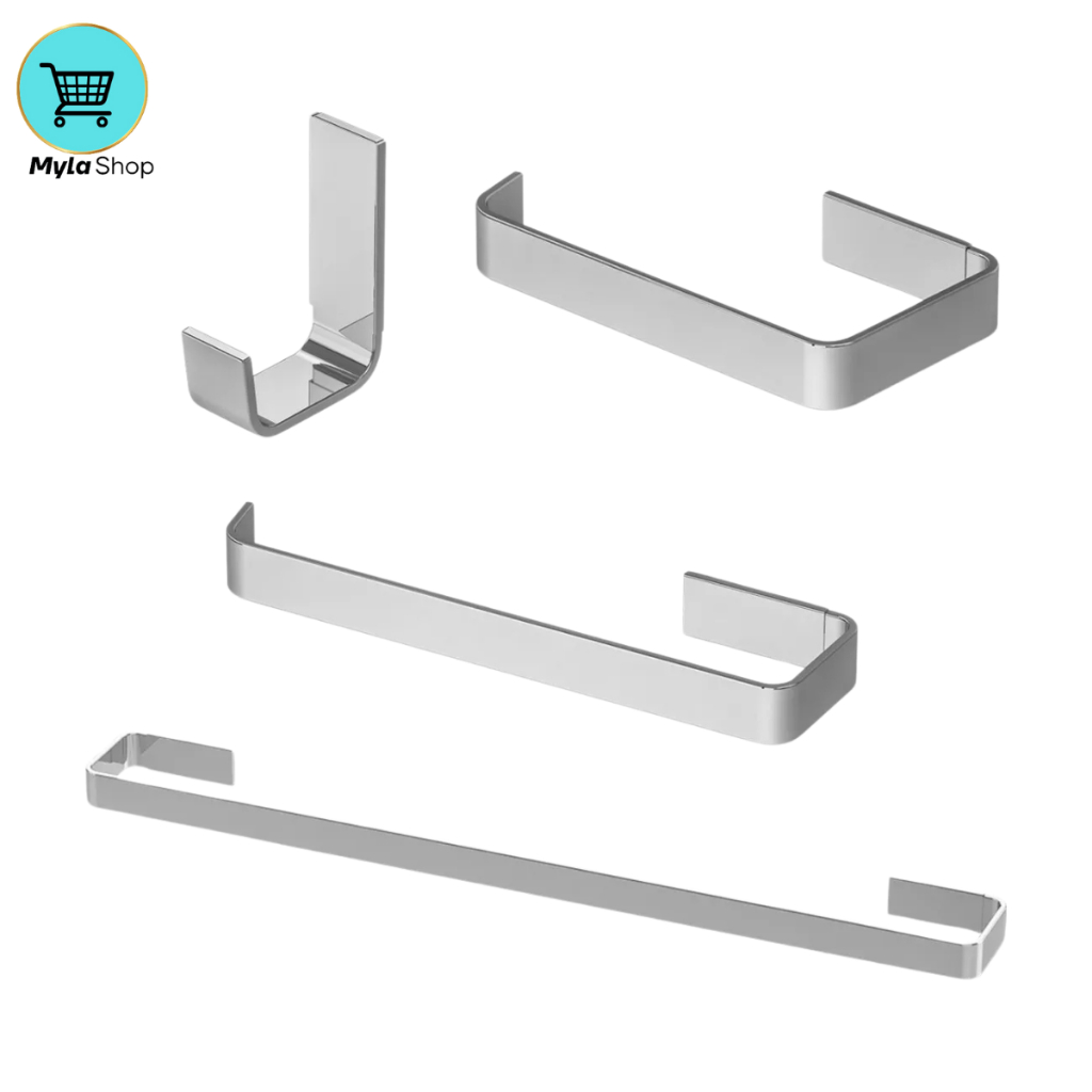 Kit Acessórios para banheiro completo 4 peças quadrado em Inox e Alumínio