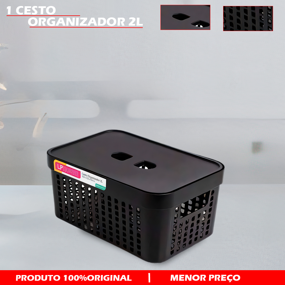 Kit 1 Cestos Cestinhos Organizadores com Tampa 2 Litros, Caixa Organizadora Multiuso, Rattan, Multiuso ,Envio ,Imediato.
