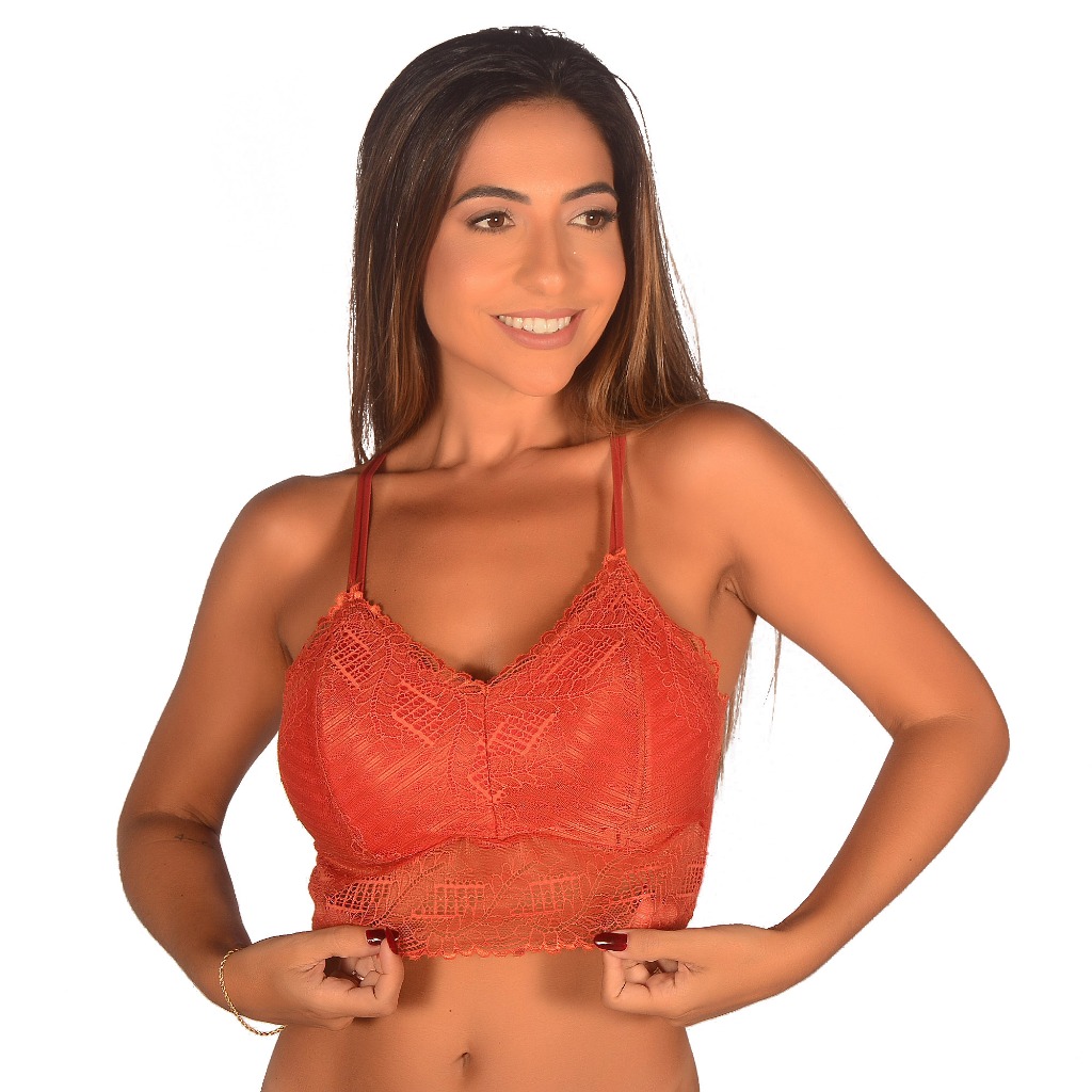 Cropped Top De Renda Com Alça Com Bojo Confortável Casual Sutiã St073 — imagem 2 de 2