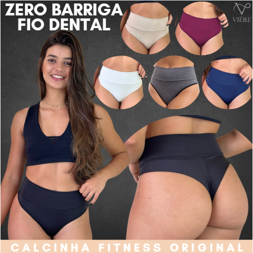 Kit Até 10 Calcinha Zero Barriga Cos Cinta Modeladora Fio Duplo Cintura Alta Forro Algodão Cores Sortidas