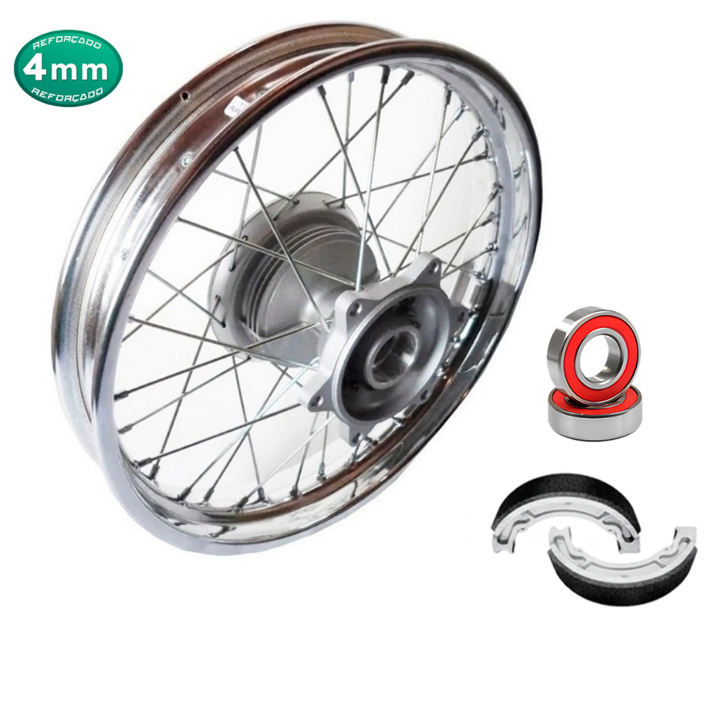 Roda Traseira Completa Tambor Crf 230 Todas Aro 18 Raios 4mm + Rolamentos + Lona de Freio