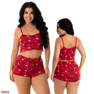 Baby Doll Short e Blusinha de Alcinha Pijama Microfibra Lingerie Feminina em Oferta na Shopee
