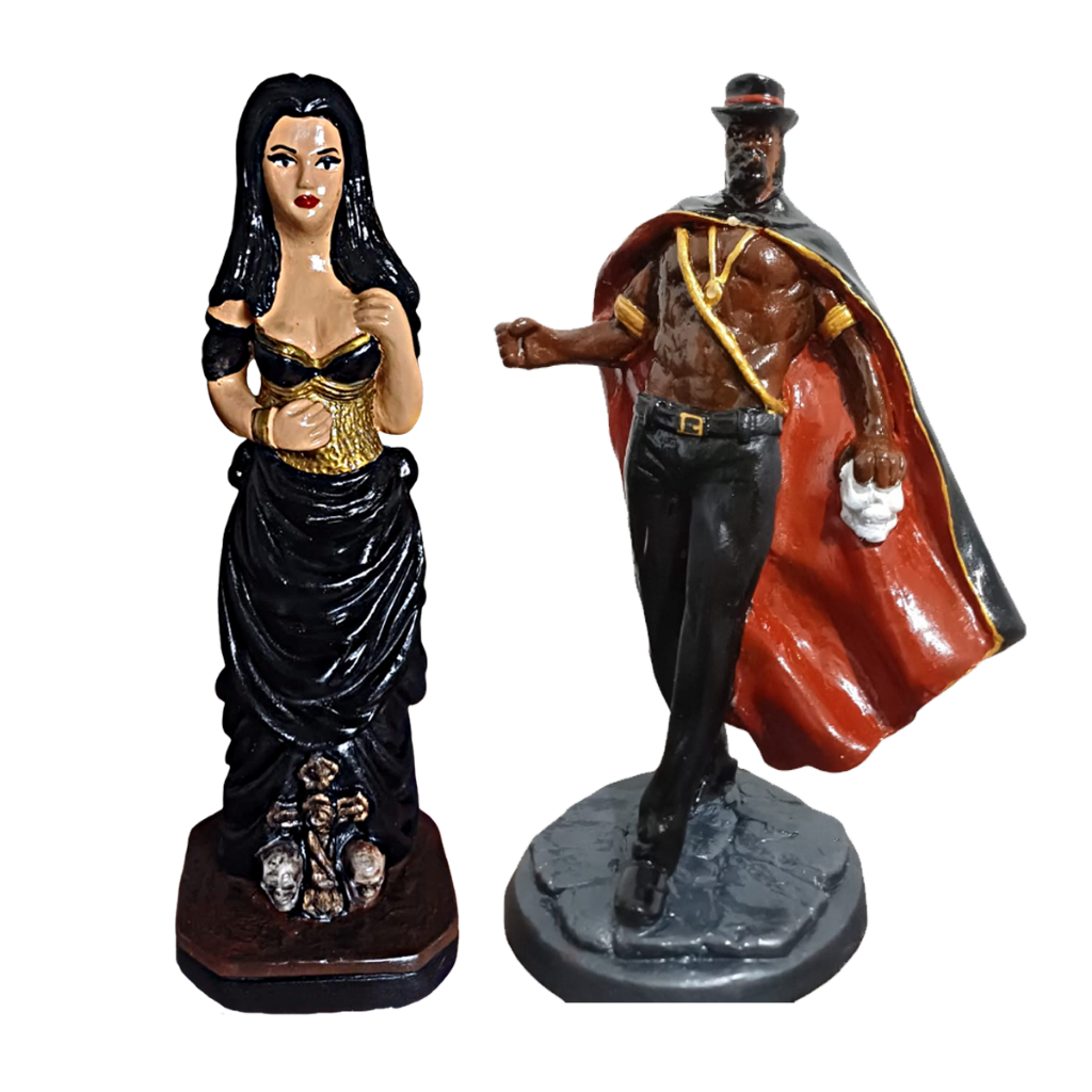 Kit Imagem Exu Tranca Ruas e Pomba Gira Maria Padilha das Almas para Firmezas