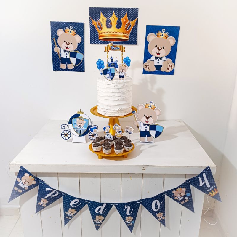 Kit Festa Urso príncipe Personalizado Só Um Bolinho Festa em Casa Aniversário Infantil adulto Mesversário lembrancinha