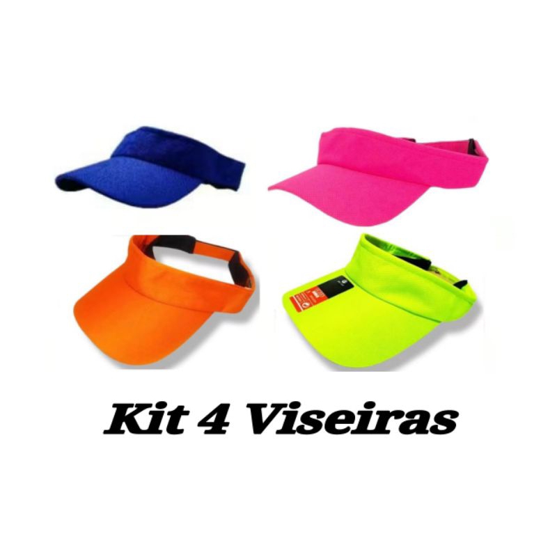 Kit 4 Viseiras Boné Dri Fit Lisa ajustável com Aba Curva Praia Piscina Corrida Verão Moda Tendência em Oferta na Shopee