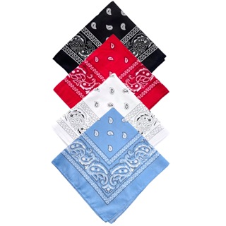 4 Bandanas Estampadas Lenço Em Poliéster Preto Vermelho Branco Azul Claro em Oferta na Shopee