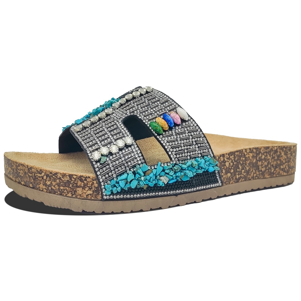 Sandália Feminina Papete  cristal de strass brilhante Birken Meijile Original