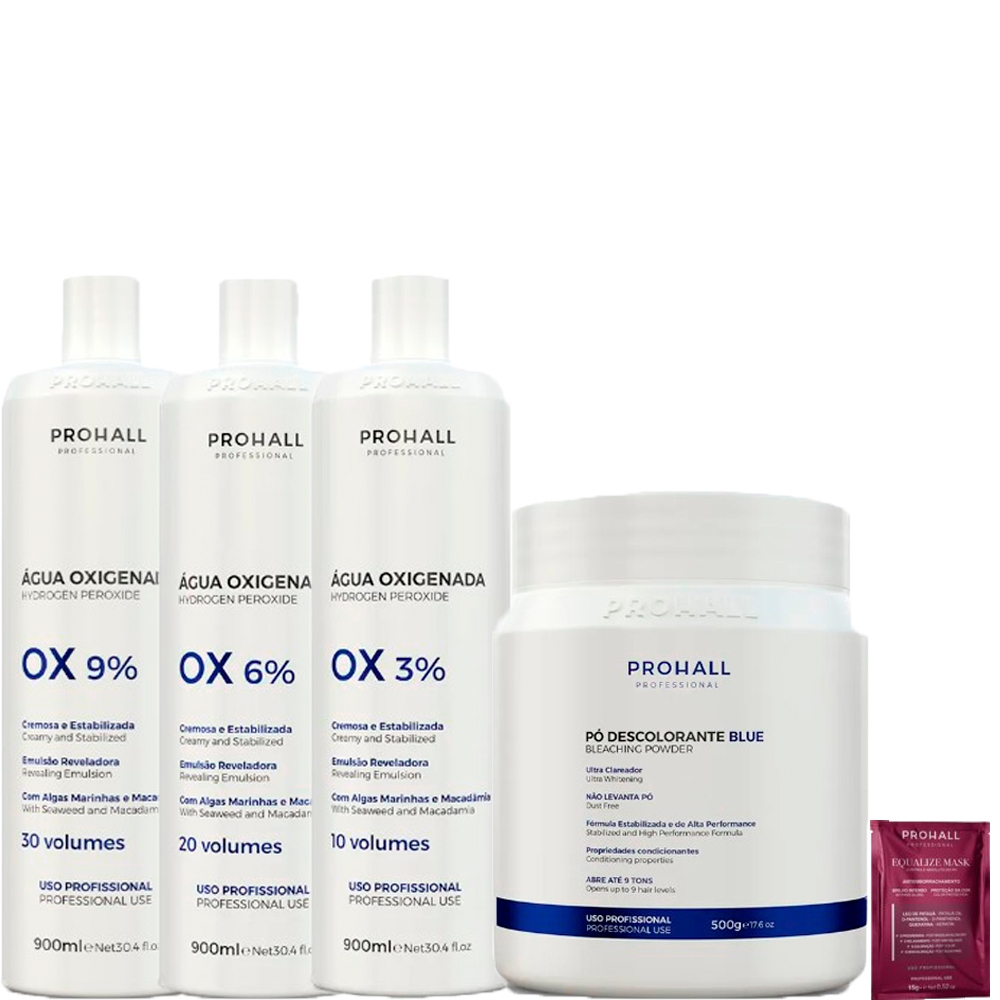 Kit Descoloração Prohall Pó Azul e Ox 10 20 30 Volumes