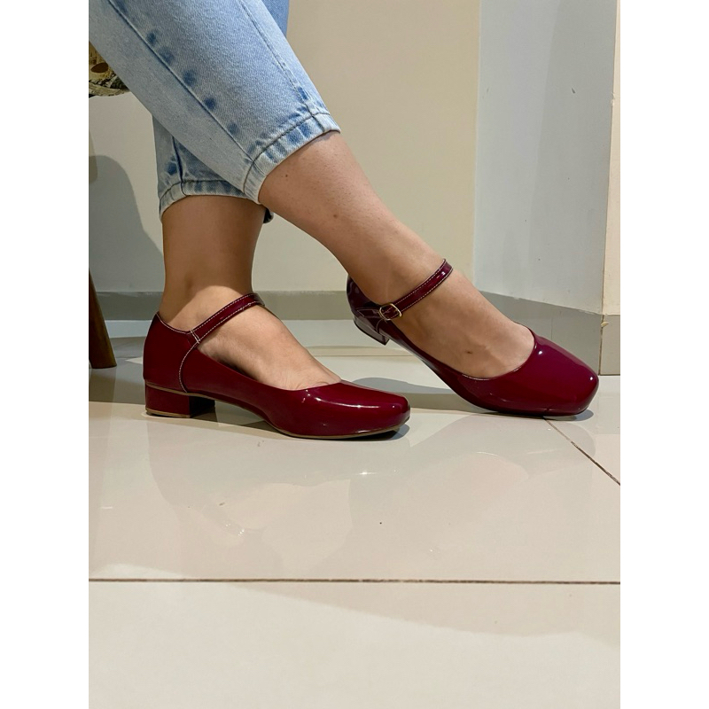 Sapatilha Mary Jane boneca Marsala original com salto e fivela em Oferta na Shopee