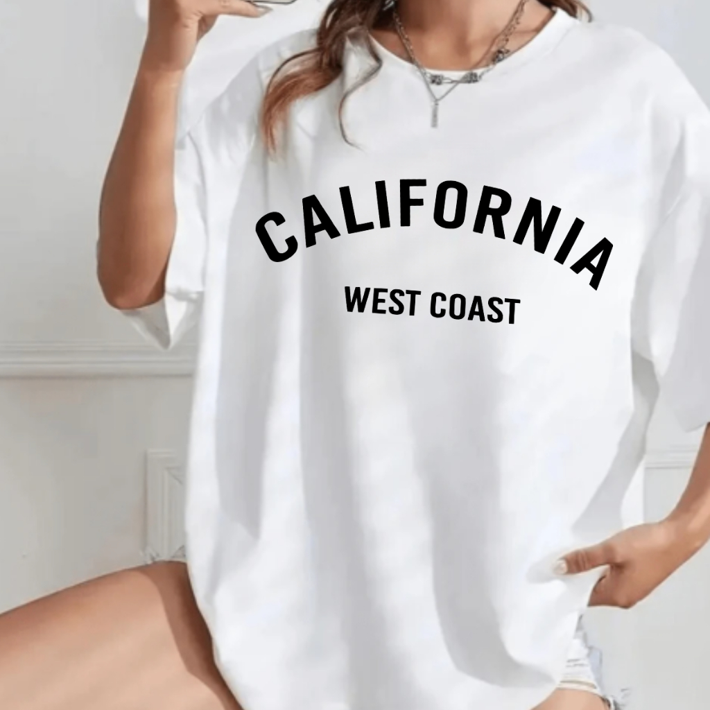 Camiseta Oversized Feminina Streetwear California Algodão Malha Macia SM