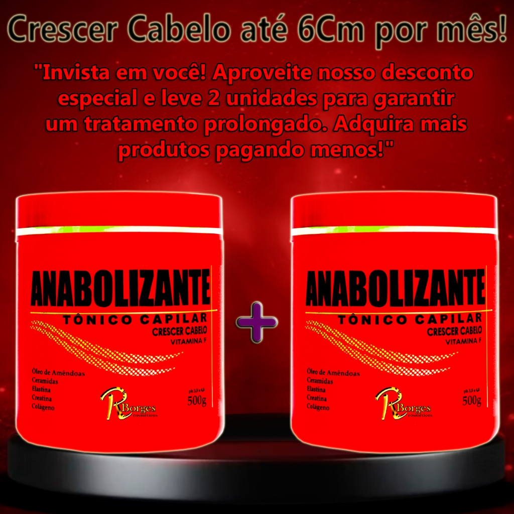 Cabelos Curtos, Produto Que Faz Cabelo Crescer Até 6cm Mês Anabolizante RBORGES 2 Unidades 500gr cada