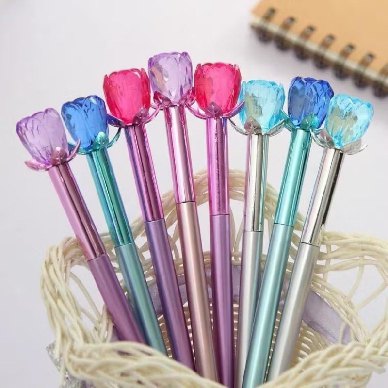 5/10unidade Caneta Diamante/flor Cristal Metalizado Ponta Fina 0.5 azul Papelaria Escrita Fina