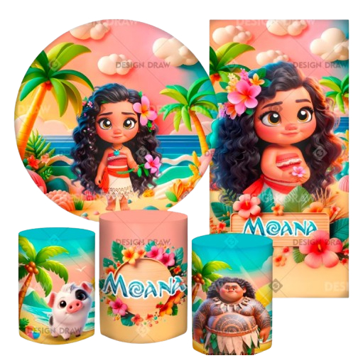 KIT PAINEL DE FESTA MOANA CUTE BABY E MOANA ADULTA - IMAGEM 3D FULL HD 4K