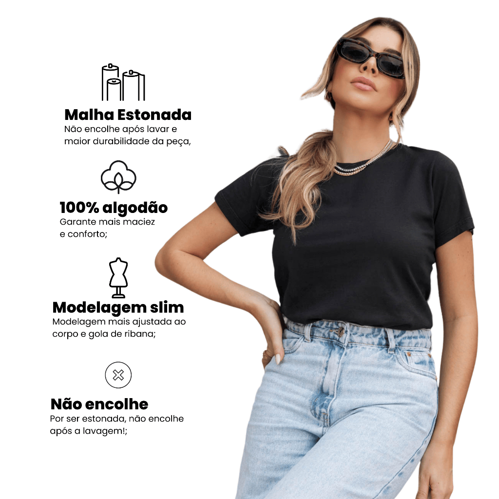 KIT 2 Blusas Feminina 100% algodão Estonada Lisa Básica TS001