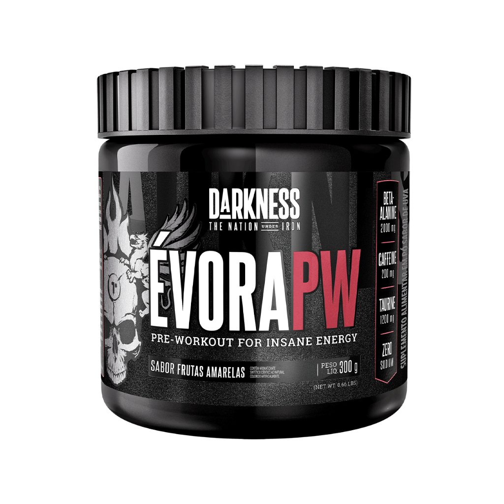 Pré Treino Évora PW Darkness Pote 300g 60 doses - Sabores Uva, Frutas Amarelas e Maçã Verde