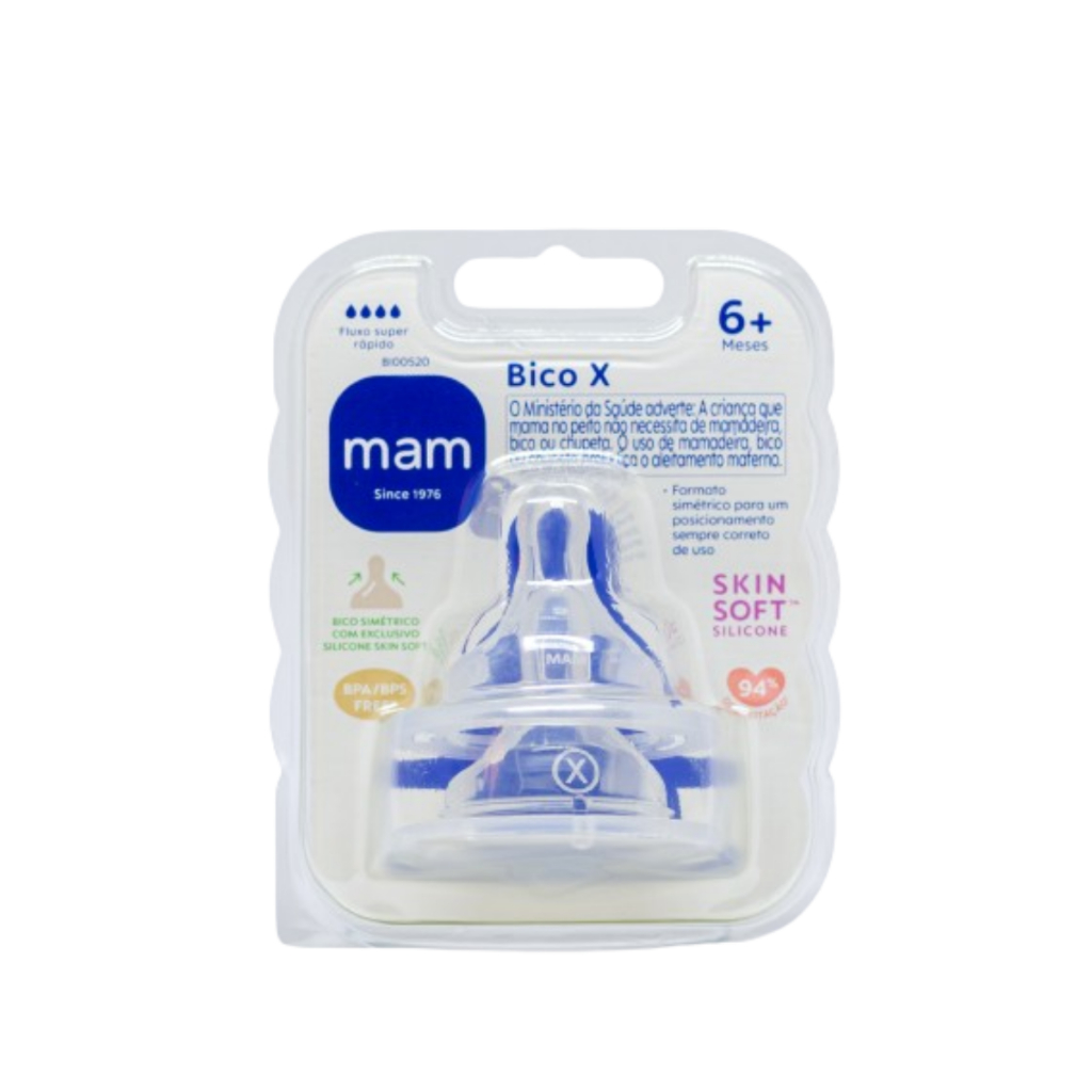 Bico Mamadeira Mam Nº X Fluxo Extra Rápido 6+meses 2 Unidades Silicone SkinSoft