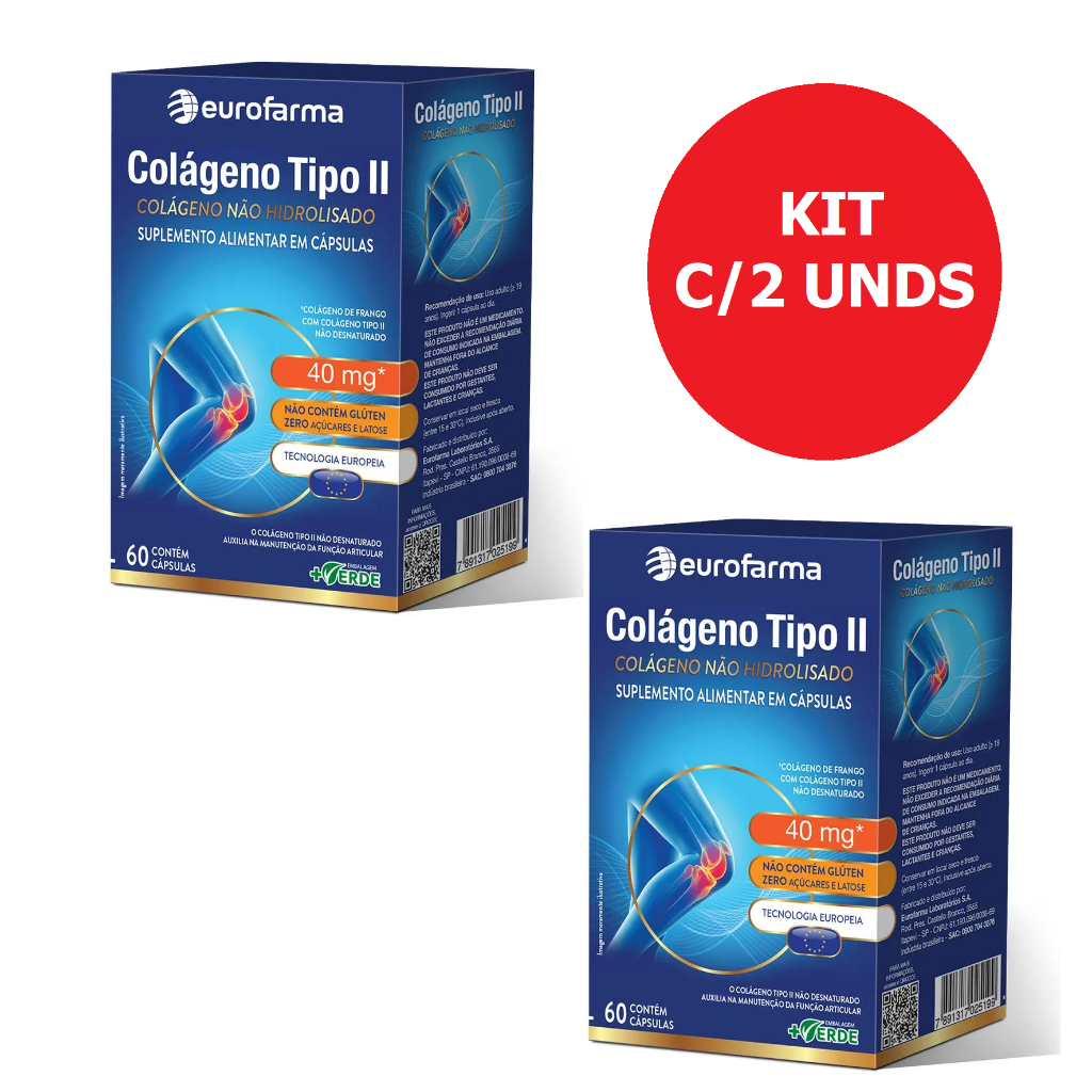 Kit C/2 unid Colágeno tipo 2 Eurofarma c/60 cápsulas em Oferta na Shopee