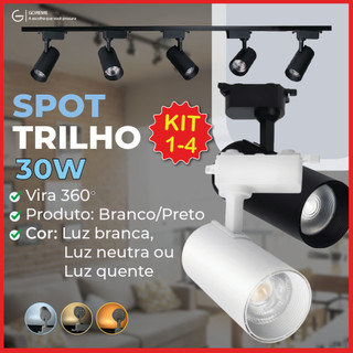 Kit 4 Spot LED para trilho eletrificado Tubinho Branco ou Preto 30W 360° Luz Fria, Neutra e Quente Bivolt em Oferta na Shopee