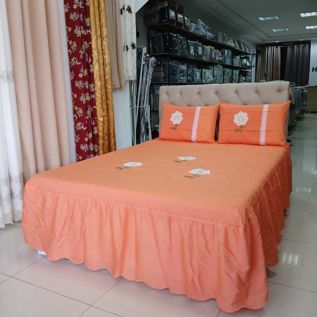 Colcha Bordada Casal Box Com Babado Kit 3 Peças *Oferta