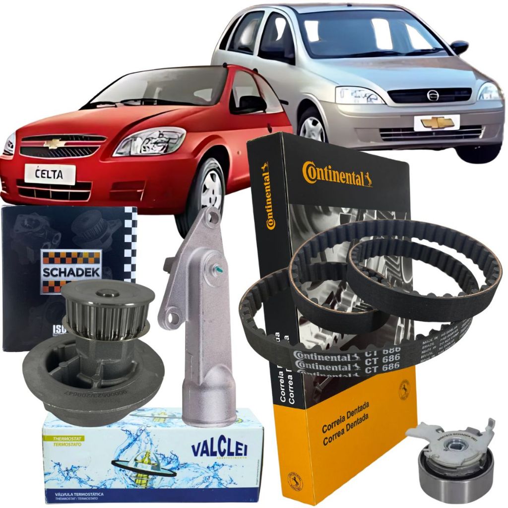 Kit Correia Dentada Tensor Bomba D'agua e Válvula - Corsa Celta Onix Agile Montana 2014 2015 2016