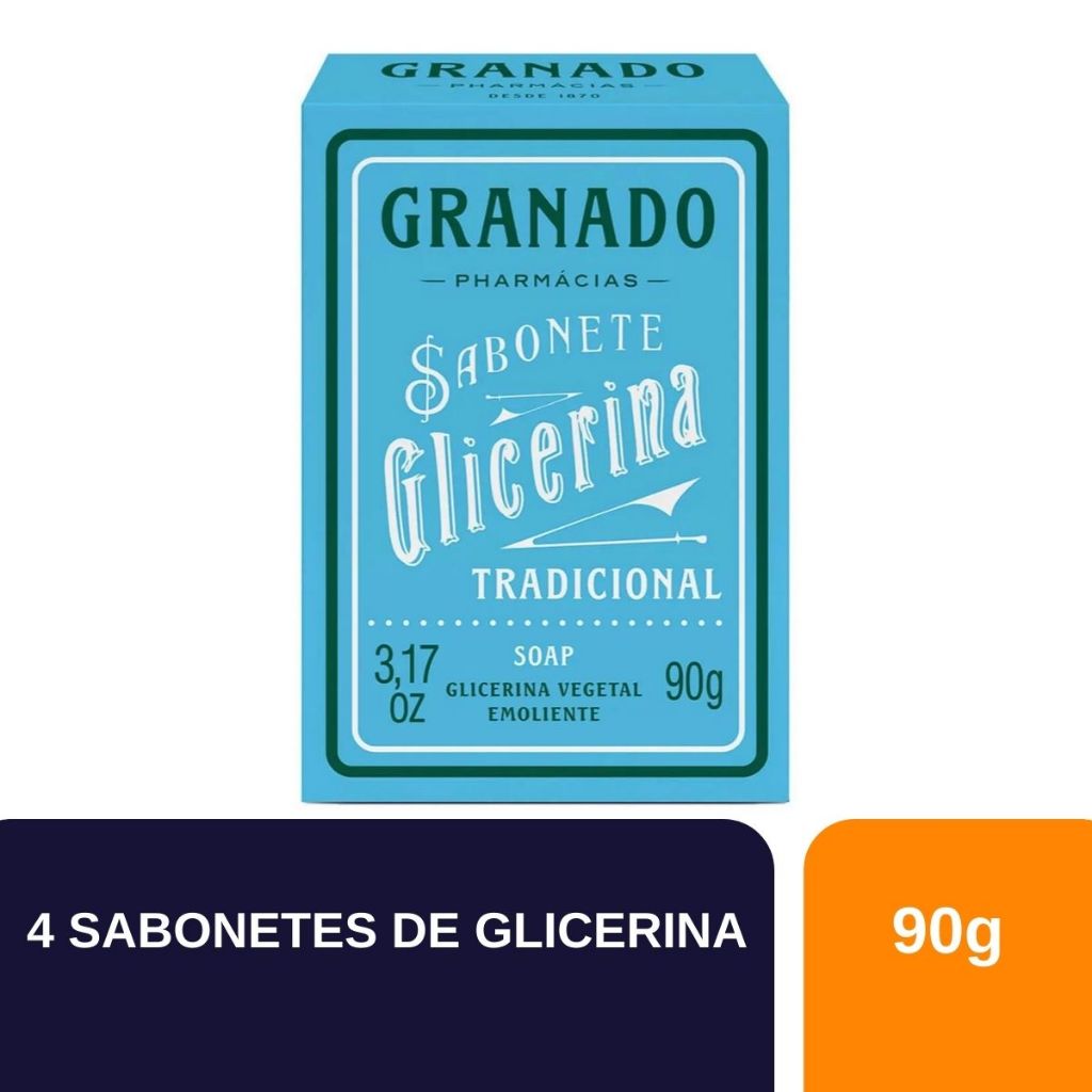Kit 4un Sabonete de Glicerina em Barra Granado Tradicional com 90g em Oferta na Shopee