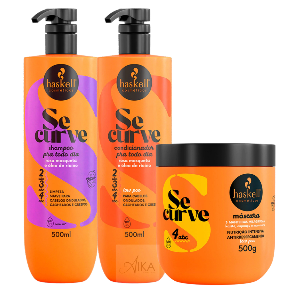 Kit Shampoo 500ml + Condicionador 500ml + Mascara 3 Manteigas 500ml Se Curve Haskell