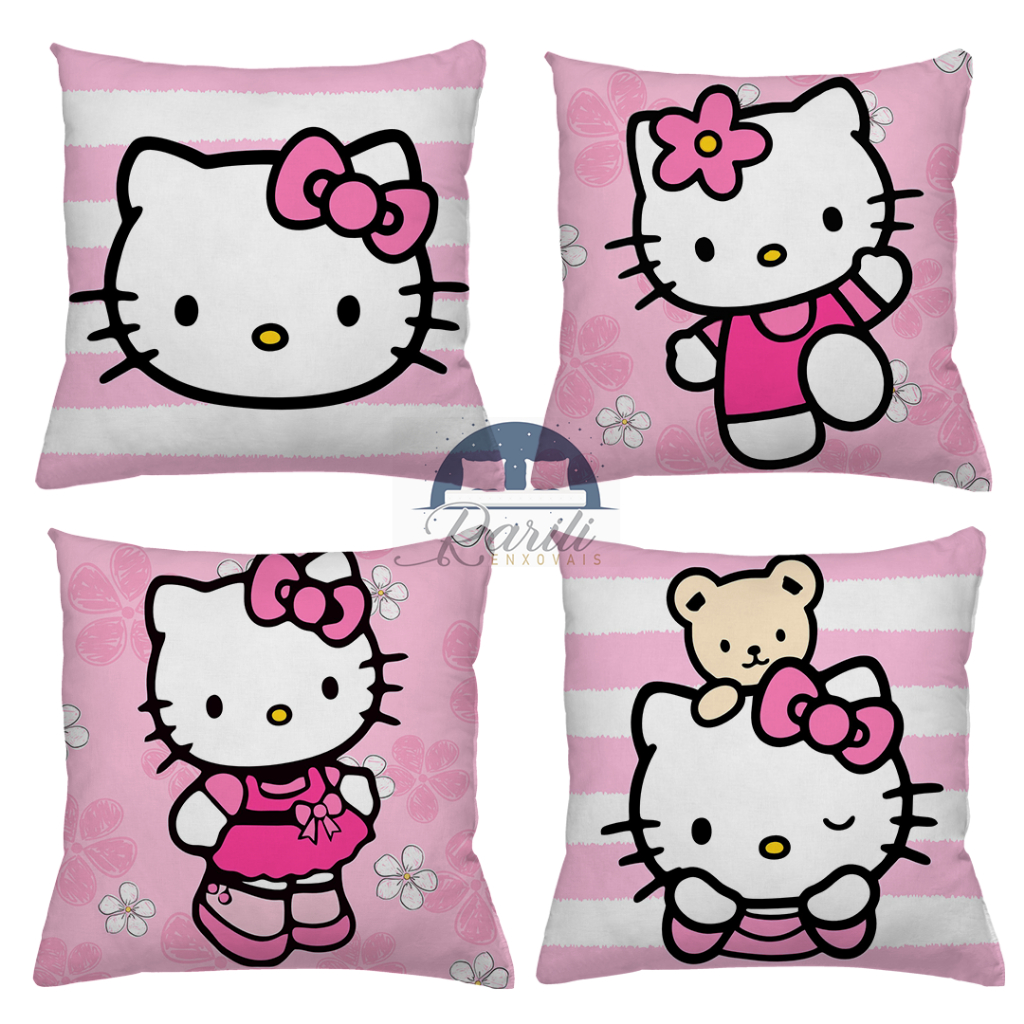KIT 4 CAPAS DE ALMOFADAS IDEAL PARA DECORAÇÃO  HELLO KITTY ROSA QUARTO DE MENINA TAMANHO 45X45 em Oferta na Shopee