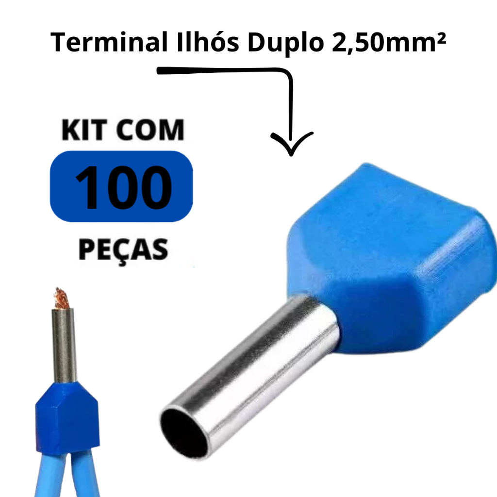 Terminal Elétrico Ilhós Tubular Duplo 2,5mm 100 Unidades em Oferta na Shopee