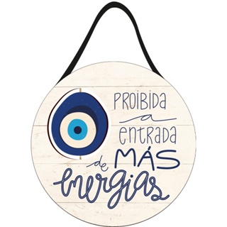 Placa com Alça de Couro Redonda Proibida a Entrada de Más Energias 20x20cm em Oferta na Shopee