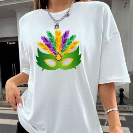 Camiseta Oversized Feminina Estampada Mascara Carnaval moda Tendencia Confortavel