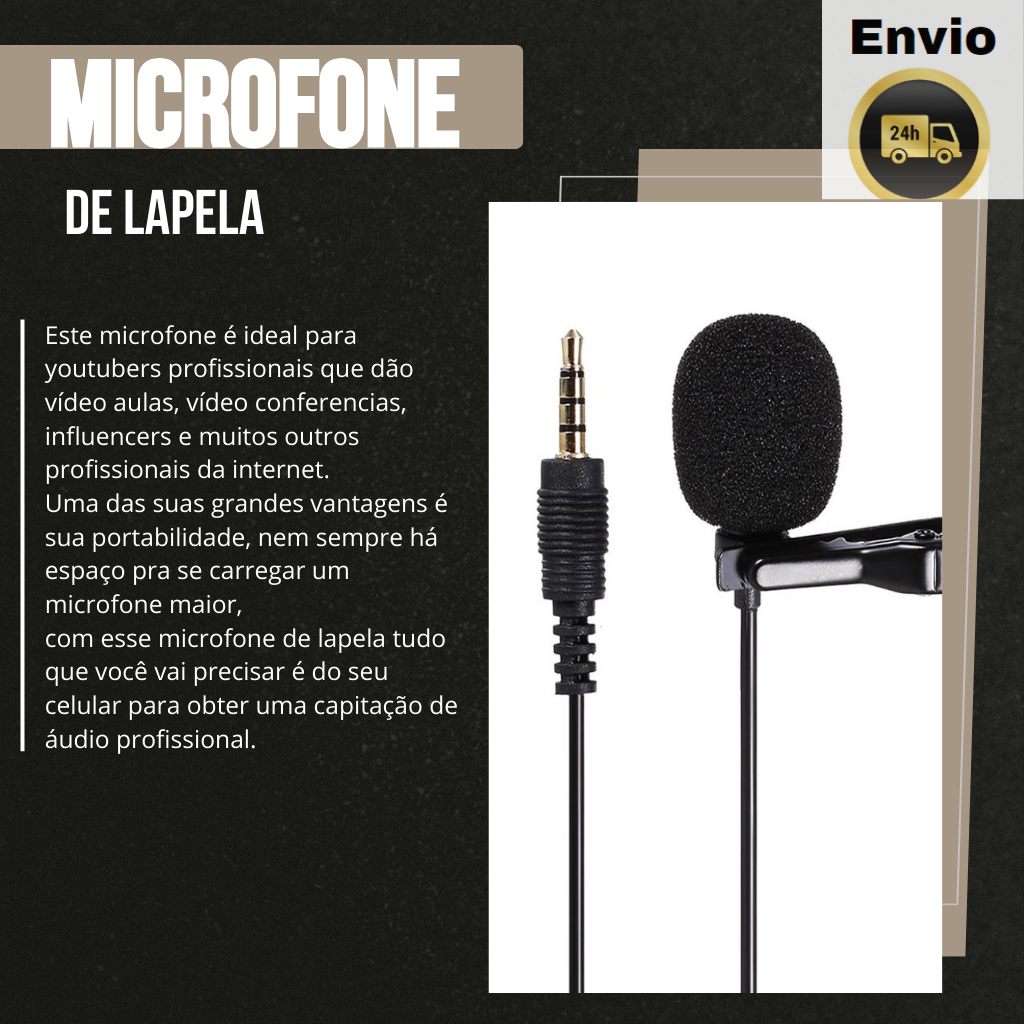 Microfone De Lapela Profissional P/ Celular Android