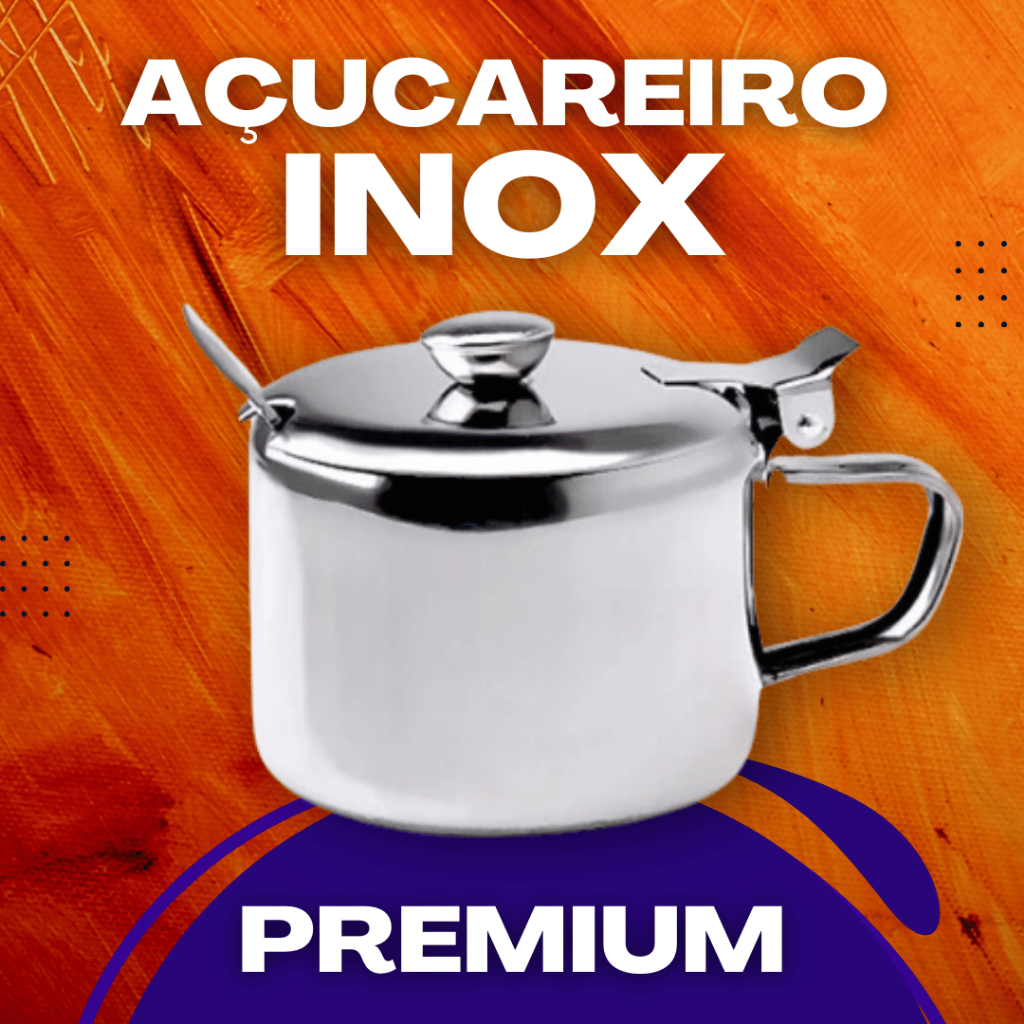 Kit Açucareiro Em Aço Inox Premium Com Colher 6 Cm 200ml Cozinha Chique Original