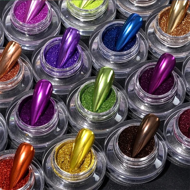 Pacote com 12 Potinhos Pó Cromado Espelhado Para Unhas em Oferta na Shopee