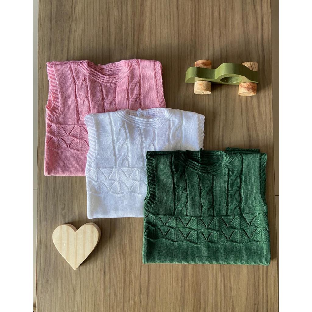 Macacão Regata Trança RN Menino Menina Récem Nascido Tricô Bebê