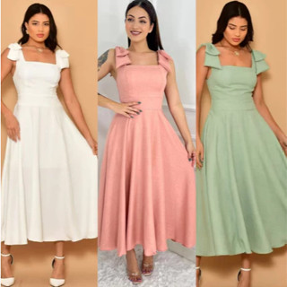 Vestido De Festa Luxo Longo Feminino Linho Com Manga De laço em Oferta na Shopee