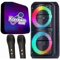 Kit Karaokê Box Profissional + Caixa de som com par de microfones com fio