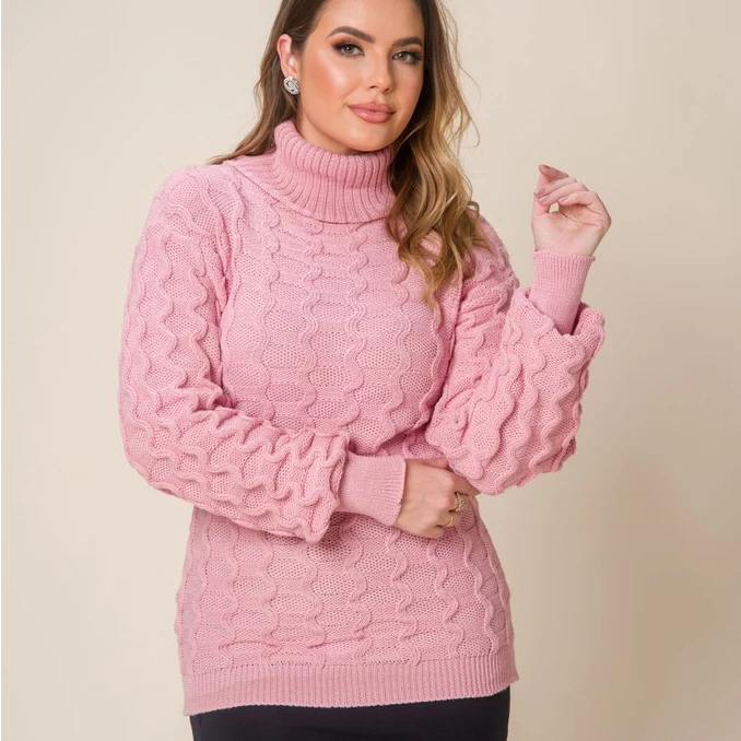 Blusa feminina gola alta confortável tricot moda premium tricô detalhes — imagem 1