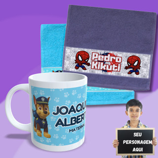 Kit 1 Caneca E 2 Toalhinhas Personagens Personalizados Kids em Oferta na Shopee