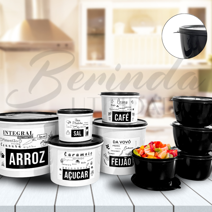 Kit Potes Para Mantimentos/5 Potes De Mantimentos + 4 Boll De 1 Litro