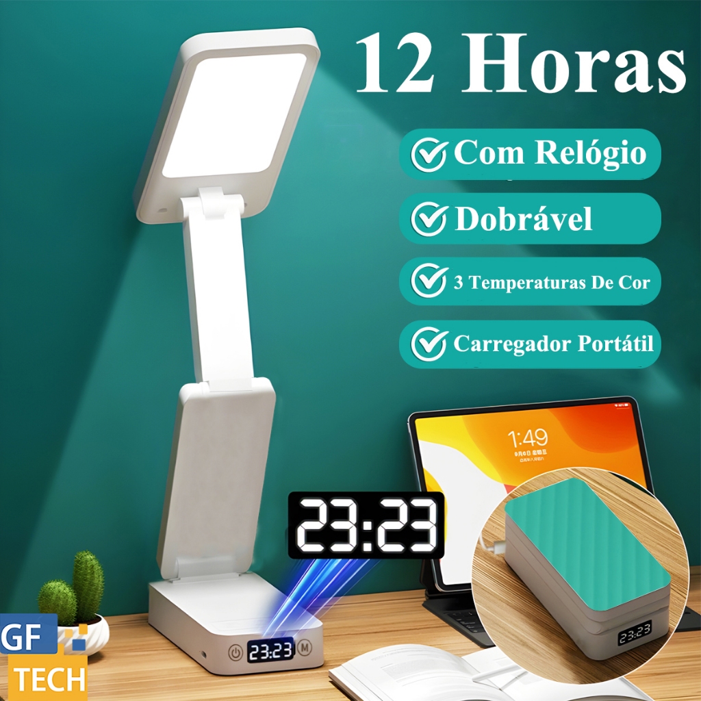 Luminária De Mesa 12 Horas Sem Fio Com Carregador Portátil Dobrável Recarregável Para Quarto em Oferta na Shopee