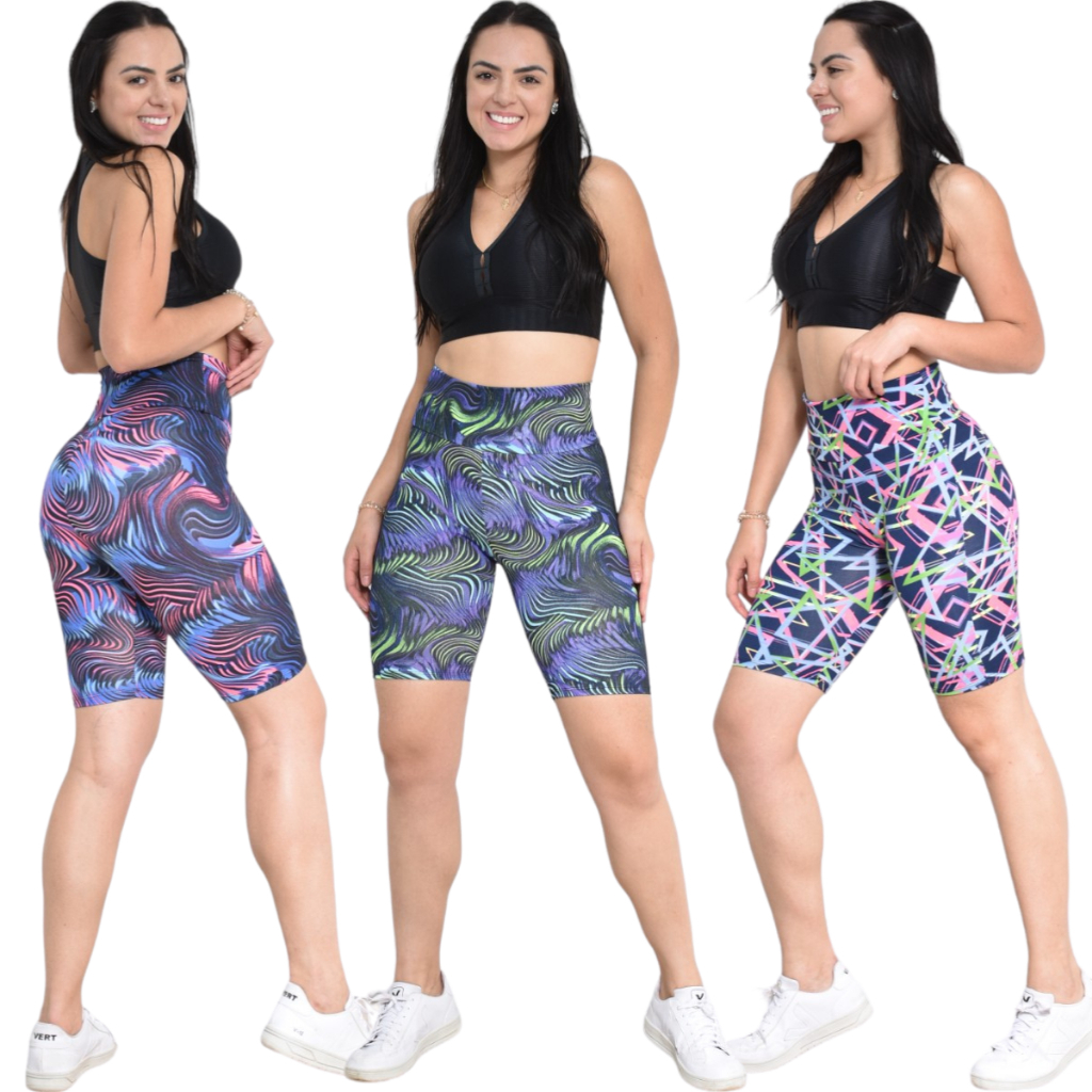 Kit 3 Short Legging Feminino Suplex Academia Não Fica Transparente Realça Bumbum Estampado Verão2025