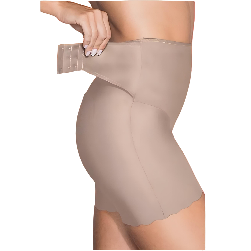 Short Modelador Com Reforço Abdominal Alta compressão Ajustável Segunda Pele Não enrrola
