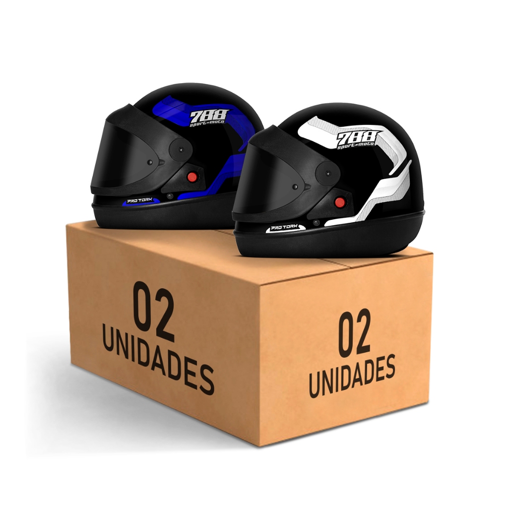 Kit Capacete Fechado Moto Masculino Feminino Pro Tork Sport Moto 788 Viseira Fumê Automático Branco