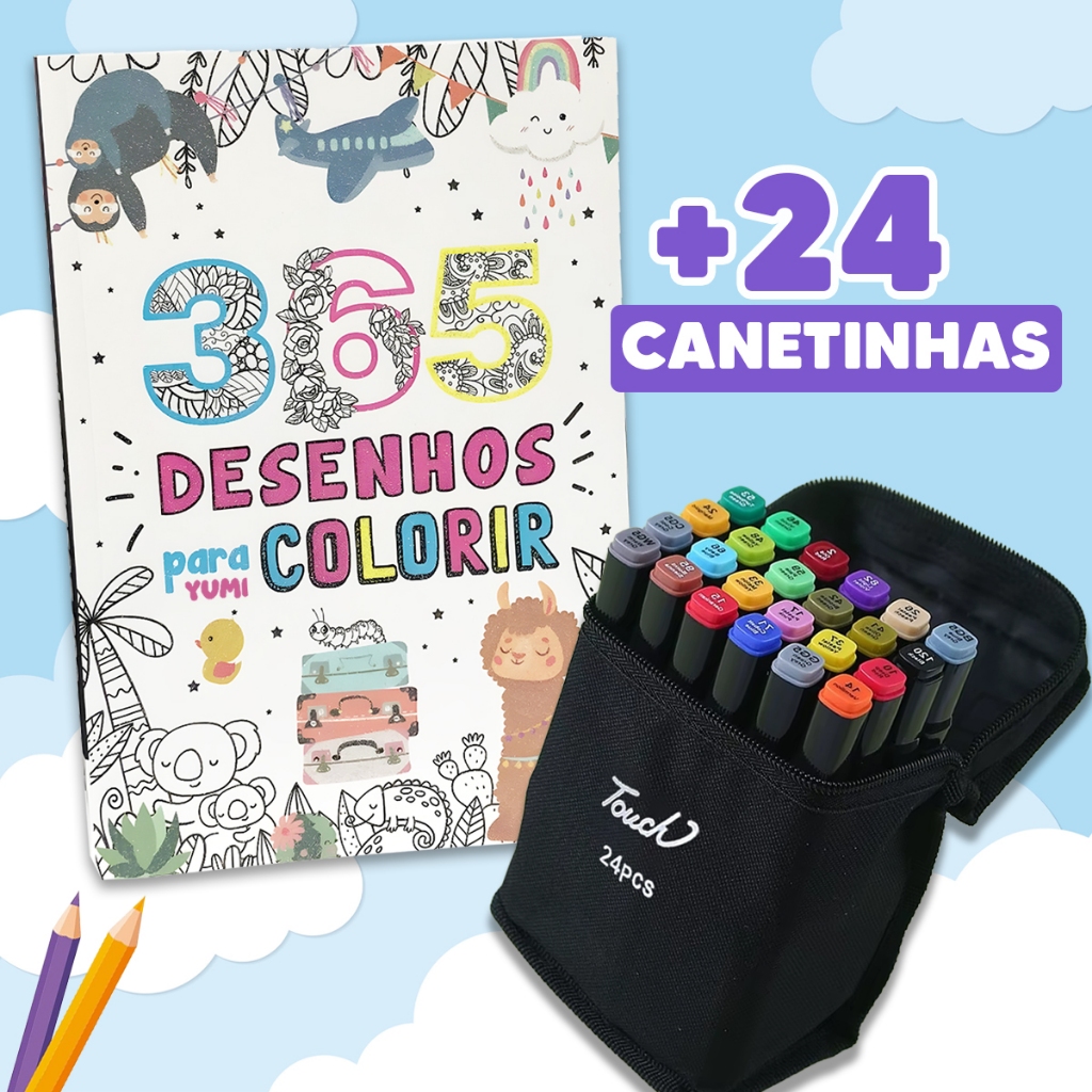 Livro 365 Desenhos Para Colorir + Caneta Canetinhas Touch Com Ponta Dupla em Oferta na Shopee