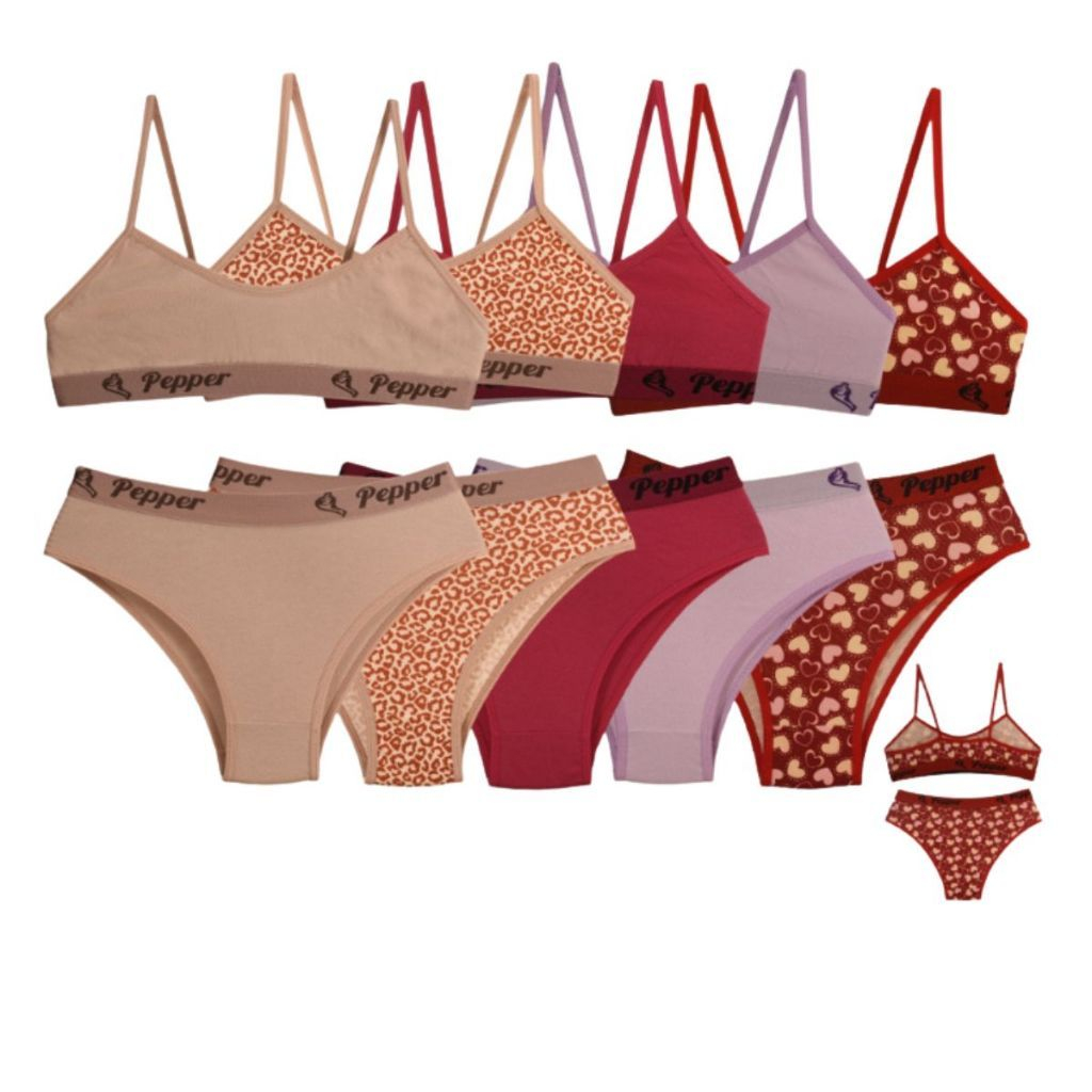 Conjunto Juvenil para Pré Adolescente Lisos Calcinha e Sutiã Algodão Cotton 8%